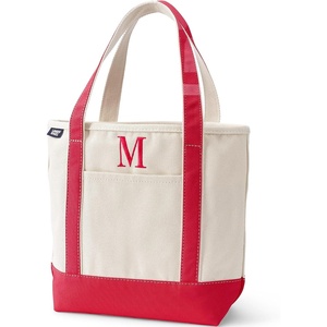 image:imageLands End PreMonogrammed Letter Canvas Tote BagM  NaturalRed