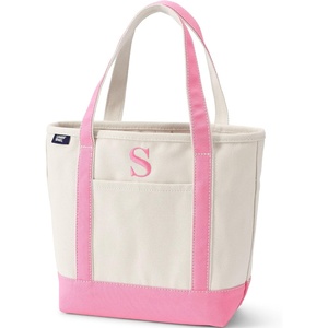image:imageLands End PreMonogrammed Letter Canvas Tote BagS  NaturalFresh Pink