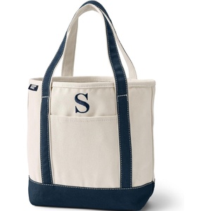 image:imageLands End PreMonogrammed Letter Canvas Tote BagS  NaturalNavy
