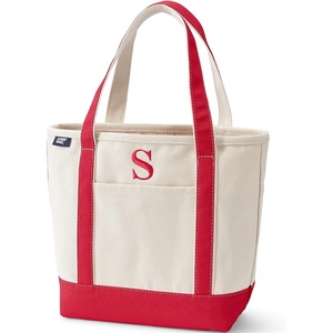 image:imageLands End PreMonogrammed Letter Canvas Tote BagS  NaturalRed