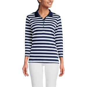 image:imageLands End Womens 34 Sleeve AmericanGrown Supima Cotton Polo ShirtDeep SeaBlue Multi Stripe