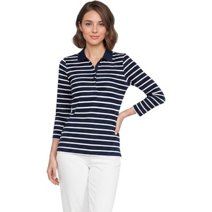 image:imageLands End Womens 34 Sleeve AmericanGrown Supima Cotton Polo ShirtDeep SeaIvory Breton Stripe