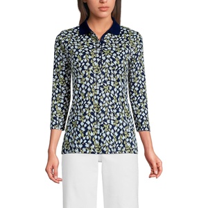 image:imageLands End Womens 34 Sleeve AmericanGrown Supima Cotton Polo ShirtNavy Mini Bloom Floral