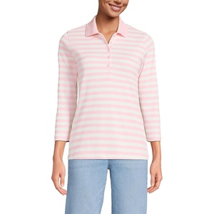 image:imageLands End Womens 34 Sleeve AmericanGrown Supima Cotton Polo ShirtSea Salt Pink Even Stripe