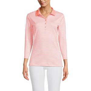 image:imageLands End Womens 34 Sleeve AmericanGrown Supima Cotton Polo ShirtSunset Coral Pink Micro Stripe