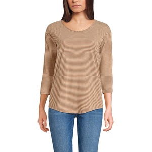 image:imageLands End Womens 34 Sleeve Lightweight Jersey UNeck TunicCanyon Camel Thin Stripe