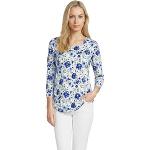 image:imageLands End Womens 34 Sleeve Lightweight Jersey UNeck TunicClear Blue Painted Blooms