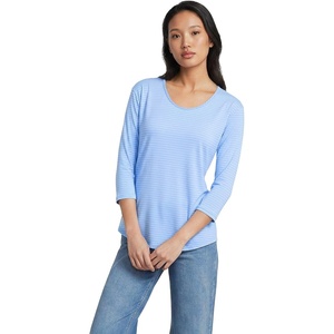 image:imageLands End Womens 34 Sleeve Lightweight Jersey UNeck TunicClear Blue Sky Thin Stripe