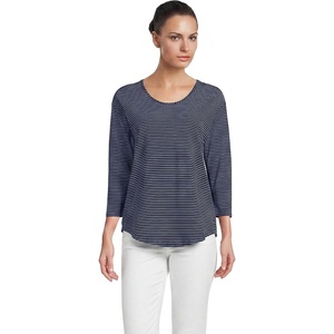 image:imageLands End Womens 34 Sleeve Lightweight Jersey UNeck TunicDeep Sea Navy Thin Stripe