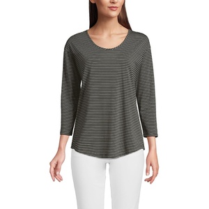 image:imageLands End Womens 34 Sleeve Lightweight Jersey UNeck TunicForest Moss Thin Stripe