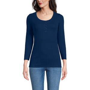image:imageLands End Womens 34 Sleeve Variegated Micro Rib HenleyDeep Sea Navy