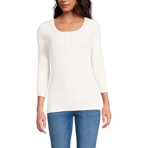 image:imageLands End Womens 34 Sleeve Variegated Micro Rib HenleyIvory