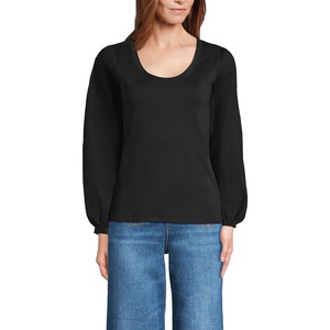 image:imageLands End Womens AmericanGrown Supima Cotton Interlock Scoop Neck Blouson Sleeve TopBlack