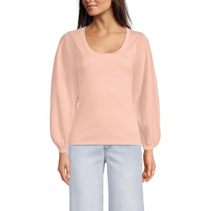 image:imageLands End Womens AmericanGrown Supima Cotton Interlock Scoop Neck Blouson Sleeve TopTinted Peach
