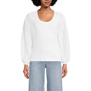image:imageLands End Womens AmericanGrown Supima Cotton Interlock Scoop Neck Blouson Sleeve TopWhite