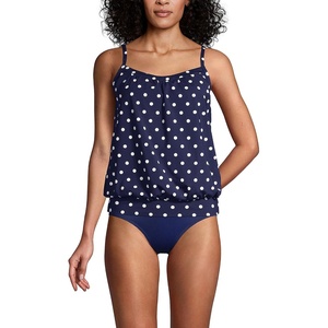 image:imageLands End Womens Blouson Tummy Hiding Tankini Top Swimsuit Adjustable StrapsDeep Sea Polka Dot