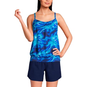 image:imageLands End Womens Blouson Tummy Hiding Tankini Top Swimsuit Adjustable StrapsElectric Blue MultiSwirl