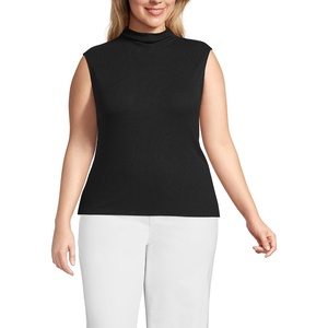 image:imageLands End Womens Cap Sleeve Drapey Rib Fitted Funnel Neck TankBlack