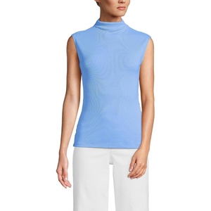 image:imageLands End Womens Cap Sleeve Drapey Rib Fitted Funnel Neck TankClear Blue Sky