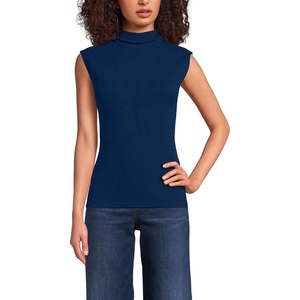 image:imageLands End Womens Cap Sleeve Drapey Rib Fitted Funnel Neck TankDeep Sea Navy