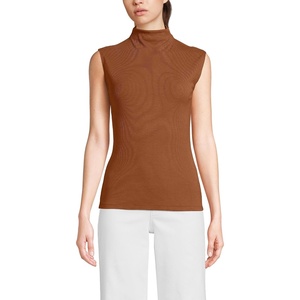 image:imageLands End Womens Cap Sleeve Drapey Rib Fitted Funnel Neck TankRich Ginger Brown