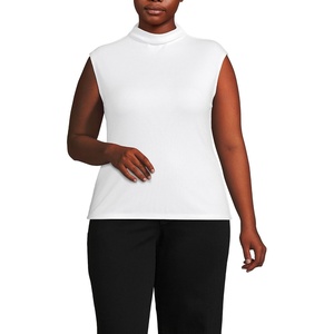 image:imageLands End Womens Cap Sleeve Drapey Rib Fitted Funnel Neck TankWhite