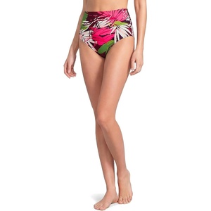 image:imageLands End Womens Chlorine Resistant Pinchless High Waisted Bikini BottomsDark Wine Multi Tropical Palms