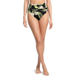 image:imageLands End Womens Chlorine Resistant Pinchless High Waisted Bikini BottomsHibiscus FloralBlack