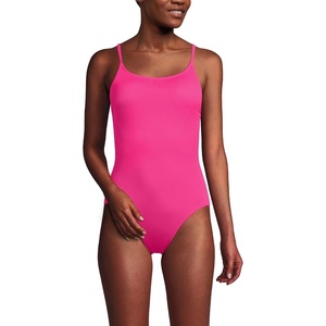 image:imageLands End Womens Chlorine Resistant Scoop Neck High Leg Tugless Tank Thin Strap One Piece Swimsuit AdjustablePrism Pink
