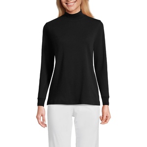 image:imageLands End Womens Cotton Mock Turtleneck  Soft Cotton Knit Rib Trim With Spandex MidHip Length Relaxed Fit Layering Petite and Plus SizesBlack
