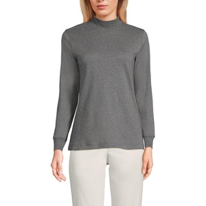 image:imageLands End Womens Cotton Mock Turtleneck  Soft Cotton Knit Rib Trim With Spandex MidHip Length Relaxed Fit Layering Petite and Plus SizesCharcoal Heather