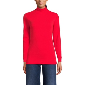 image:imageLands End Womens Cotton Mock Turtleneck  Soft Cotton Knit Rib Trim With Spandex MidHip Length Relaxed Fit Layering Petite and Plus SizesCompass Red