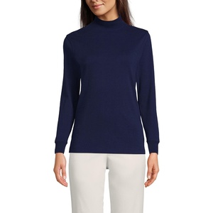 image:imageLands End Womens Cotton Mock Turtleneck  Soft Cotton Knit Rib Trim With Spandex MidHip Length Relaxed Fit Layering Petite and Plus SizesDeep Sea Navy