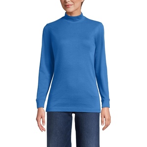 image:imageLands End Womens Cotton Mock Turtleneck  Soft Cotton Knit Rib Trim With Spandex MidHip Length Relaxed Fit Layering Petite and Plus SizesMuted Cobalt Blue