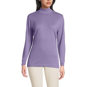 image:imageLands End Womens Cotton Mock Turtleneck  Soft Cotton Knit Rib Trim With Spandex MidHip Length Relaxed Fit Layering Petite and Plus SizesViolet Verbena