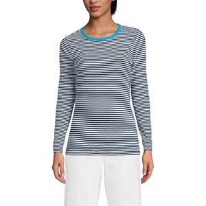 image:imageLands End Womens Cotton Rib Knit TShirtDeep Sea Navy Tiny Stripe