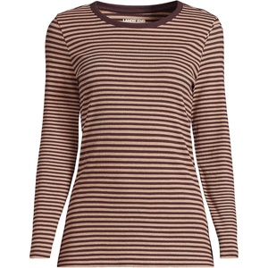 image:imageLands End Womens Cotton Rib Knit TShirtRich CoffeeHeather Stripe
