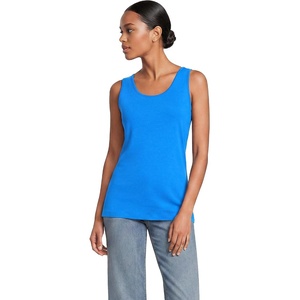 image:imageLands End Womens Cotton Tank Top  100 Cotton Interlock Wide Straps Modest Armholes Prewashed MidHip Length Layering Petite and PlusBright French Blue