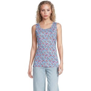 image:imageLands End Womens Cotton Tank Top  100 Cotton Interlock Wide Straps Modest Armholes Prewashed MidHip Length Layering Petite and PlusClear Blue Small Poppy Floral