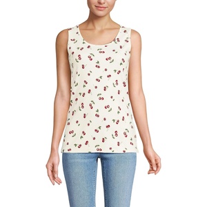 image:imageLands End Womens Cotton Tank Top  100 Cotton Interlock Wide Straps Modest Armholes Prewashed MidHip Length Layering Petite and PlusCompass RedCherries