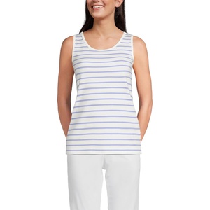 image:imageLands End Womens Cotton Tank Top  100 Cotton Interlock Wide Straps Modest Armholes Prewashed MidHip Length Layering Petite and PlusIvoryPeriwinkle Breton Stripe