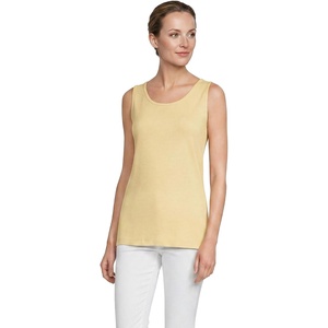 image:imageLands End Womens Cotton Tank Top  100 Cotton Interlock Wide Straps Modest Armholes Prewashed MidHip Length Layering Petite and PlusPale Sunbeam Yellow