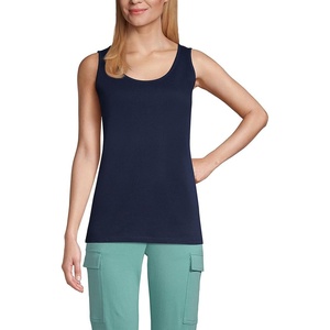 image:imageLands End Womens Cotton Tank Top  100 Cotton Interlock Wide Straps Modest Armholes Prewashed MidHip Length Layering Petite and PlusRadiant Navy
