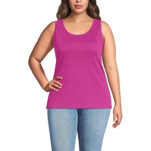 image:imageLands End Womens Cotton Tank Top  100 Cotton Interlock Wide Straps Modest Armholes Prewashed MidHip Length Layering Petite and PlusRaspberry Sorbet