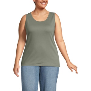 image:imageLands End Womens Cotton Tank Top  100 Cotton Interlock Wide Straps Modest Armholes Prewashed MidHip Length Layering Petite and PlusSage