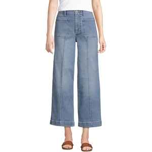 image:imageLands End Womens Denim High Rise Extra Wide Leg Crop JeansLake Blue Wash