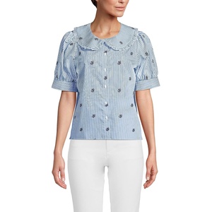 image:imageLands End Womens Easy Care Puff Sleeve Statement Collar ShirtWhiteBlue Floral Stripe