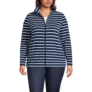 image:imageLands End Womens Fleece Full Zip Jacket  100 Polyester Fleece AntiPill AntiStatic Stand Collar OnSeam Pockets Travel Petite and Plus SizesDeep Sea NavyIvory Stripe