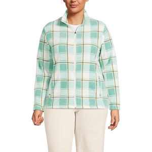 image:imageLands End Womens Fleece Full Zip Jacket  100 Polyester Fleece AntiPill AntiStatic Stand Collar OnSeam Pockets Travel Petite and Plus SizesMint Sky Buff Check