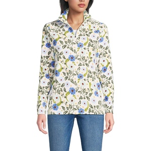 image:imageLands End Womens Fleece Quarter Zip Pullover  100 Polyester Fleece AntiPill AntiStatic Stand Collar Princess Seams Layering Petite and Plus SizesBlue Allover Floral
